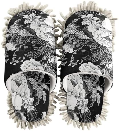 Zhirexin Black White Flowers Cleaning Slippers