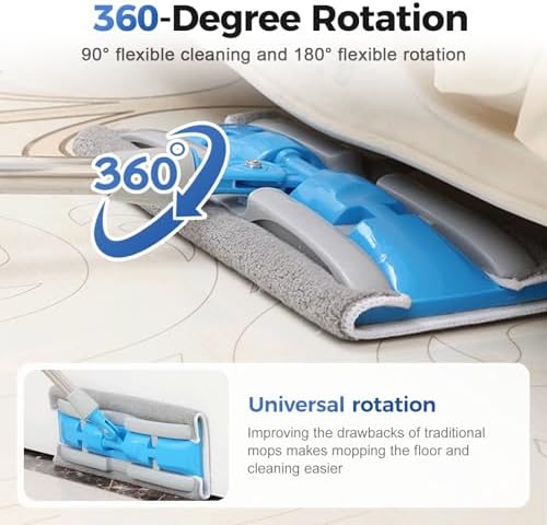 SENOY Flat Mop with Reusable Microfiber Pads and Stainless Steel Handle