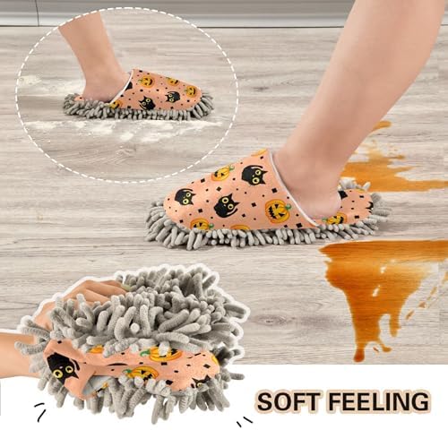 Burbuja Black Cats Dust Mop Slippers for Women Men