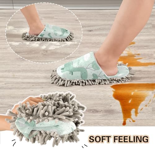 Zhirexin Green Dinosaur Cleaning Slippers Mop Shoes
