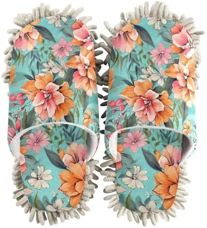 RunningBear Hibiscus Chenille Mop Slippers for Home Cleaning