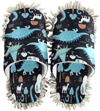 Bulletgxll Blue Dinosaurs Mopping Slippers Washable
