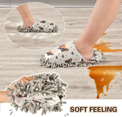 Fox Pattern with Hearts Microfiber Cleaning Slippers