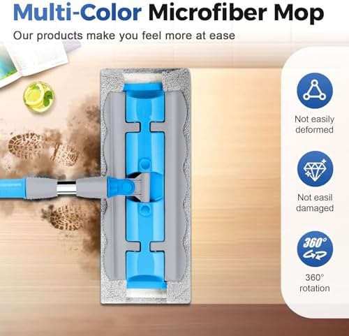 SENOY Flat Mop with Reusable Microfiber Pads and Stainless Steel Handle