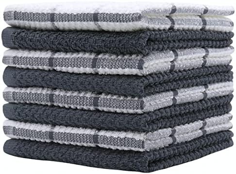 PPAXL Cotton Dish Towels 12x12 Inches 8pc Set Grey Multi
