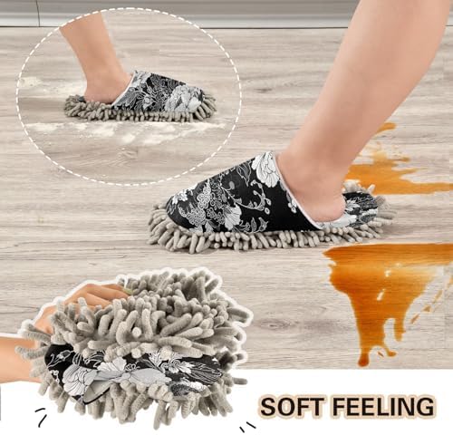 Zhirexin Black White Flowers Cleaning Slippers