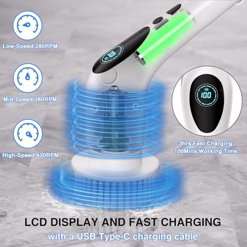 TiKenSo Electric Spin Scrubber with Voice 3 Speed 9 Replaceable Heads