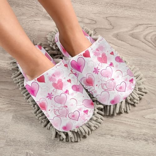 Bulletgxll Valentine Heart Mop Slippers - Soft Washable Unisex