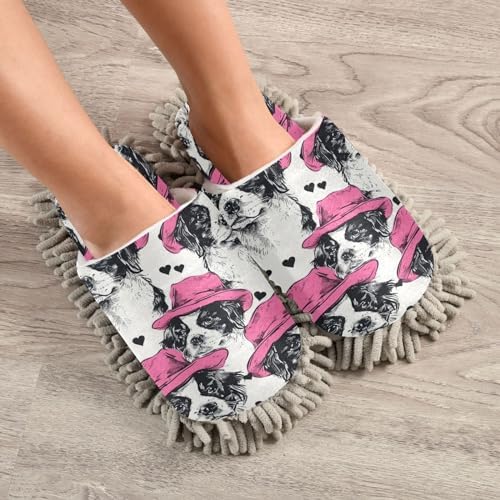 Bulletgxll Dog with Pink Hats Mop Slippers - M