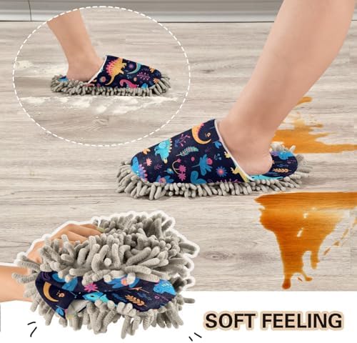 Bulletgxll Colorful Dinosaurs Mop Slippers Washable