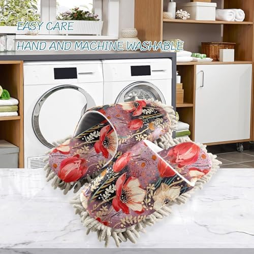 RunningBear Red Flowers Floral Mop Slippers for Women 1
