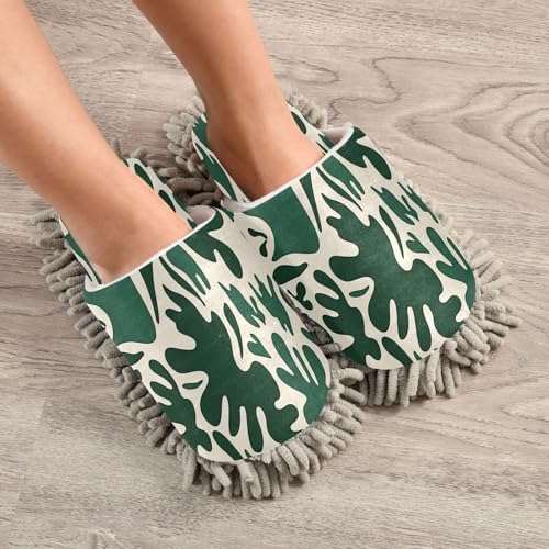 Zhirexin Dark Green Microfiber Mop Slippers for Men Women