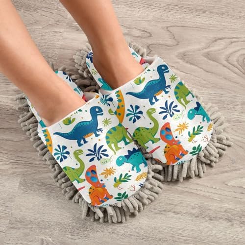 Zhirexin Dinosaur Mop Slippers Microfiber Comfortable Cleaning Shoes