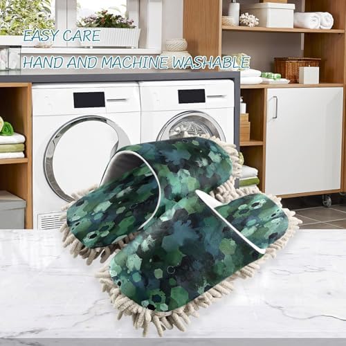 Zhirexin Dark Green Mop Slippers Comfortable Absorbent Cleaning Shoes
