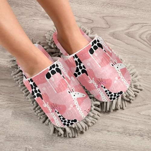 Bulletgxll Pink Giraffes Microfiber Cleaning Slippers