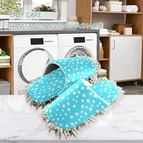 Bulletgxll Blue and White Dot Microfiber Cleaning Slippers