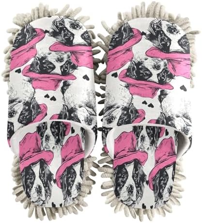 Bulletgxll Dog with Pink Hats Mop Slippers - M
