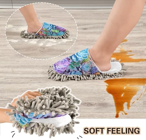 RunningBear White Succulents Mop Slippers for Home Office