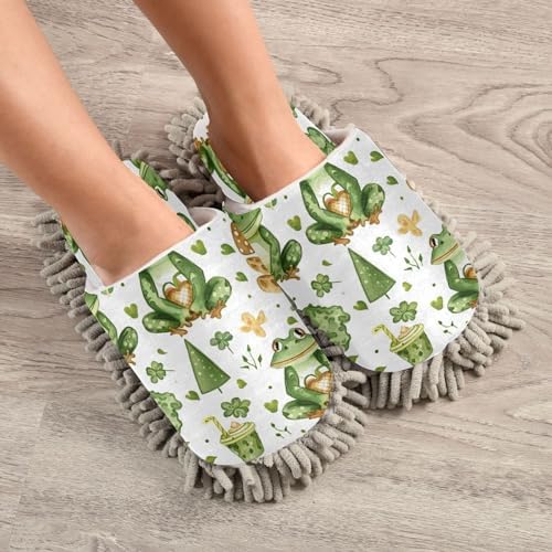 Frog Pattern Mop Slippers for Men Women - Washable Durable
