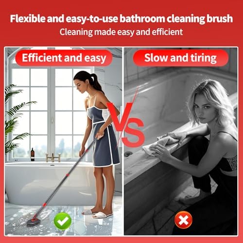 Hohoky Tile Tub Scrubber Brush No Scratch with 4 Heads and 51 Handle