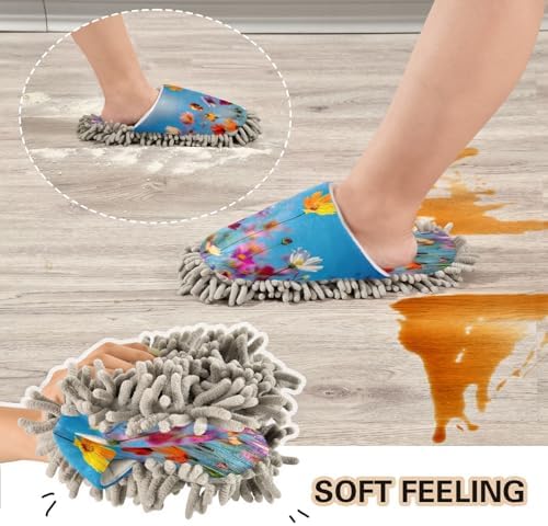 Zhirexin Colorful Flowers Microfiber Mop Slippers