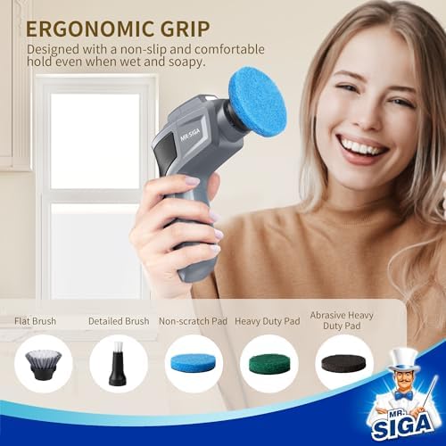 MRSIGA Electric Spin Scrubber with 5 Brushes