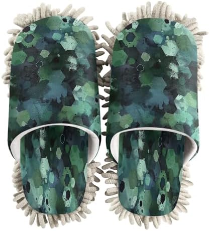 Zhirexin Dark Green Mop Slippers Comfortable Absorbent Cleaning Shoes