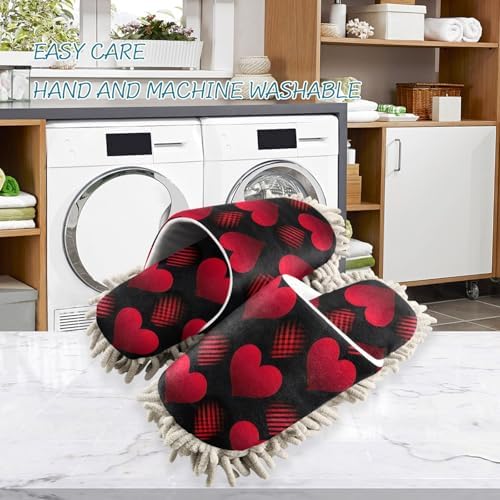 RunningBear Red Heart Mop Slippers for Home Office Cleaning