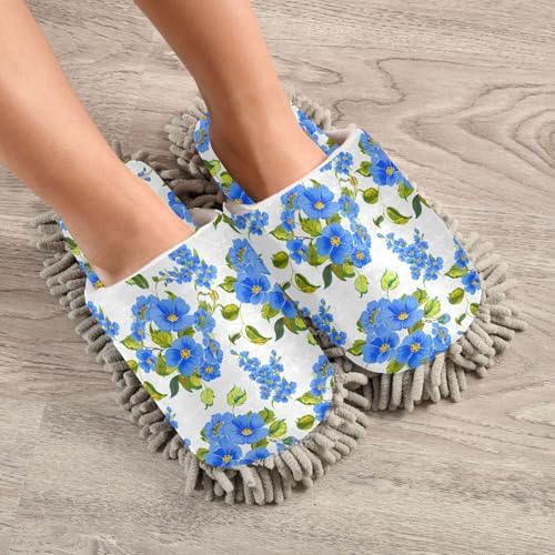 Burbuja Blue Flowers Mop Slippers for Home Cleaning
