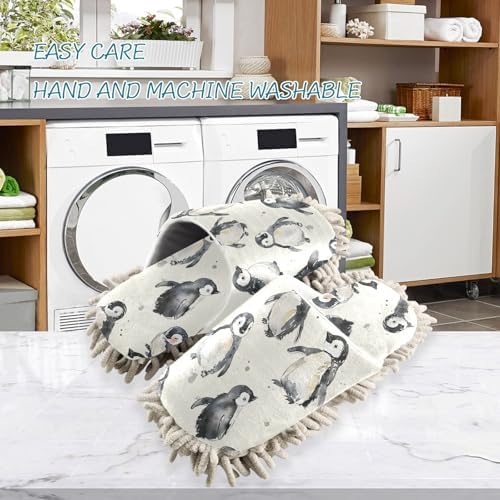 White Cute Penguins Mop Slippers for Home Floors