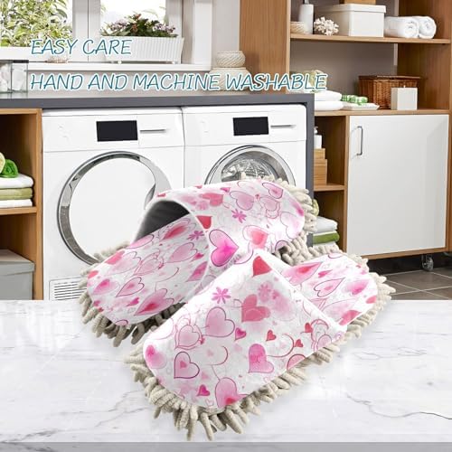 Bulletgxll Valentine Heart Mop Slippers - Soft Washable Unisex