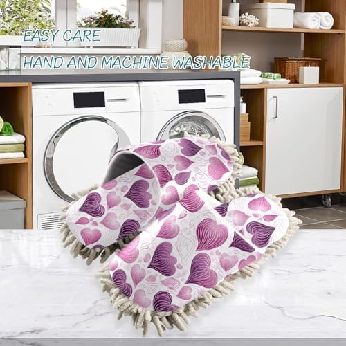 RunningBear Purple Hearts Mop Slippers for Cleaning