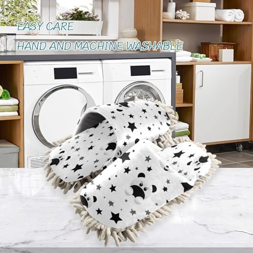 Bulletgxll Panda Star Mop Slippers Washable Floor Cleaning Slippers Men Women