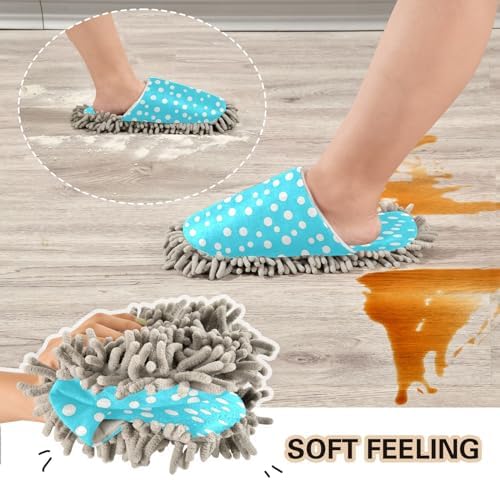 Bulletgxll Blue and White Dot Microfiber Cleaning Slippers