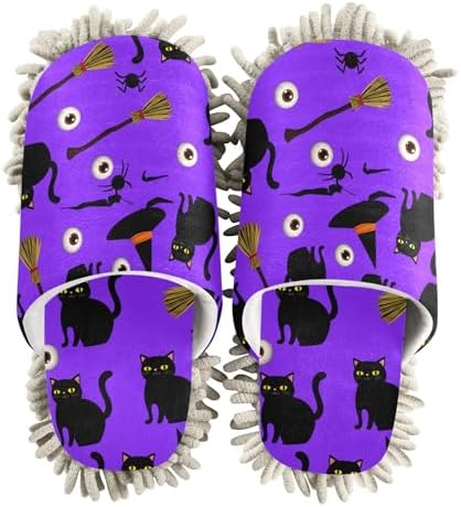 Burbuja Cats Witch Hats Microfiber Dust Mop Slippers for Women Men