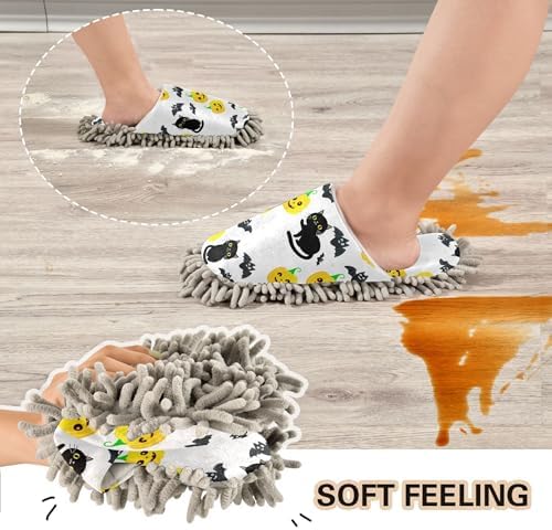 Burbuja Cats Bats Yellow Mop Slippers for Home Cleaning