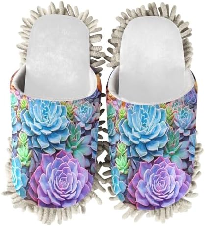 RunningBear White Succulents Mop Slippers for Home Office
