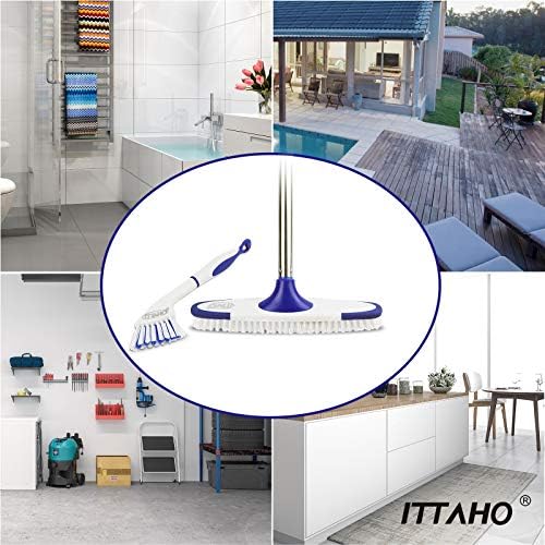 ITTAHO Floor Scrub Brush with 53 Long Handle - Deck Grout Cleaner Set