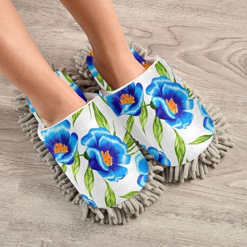 Burbuja Blue Flowers Mop Slippers for Home Cleaning 1