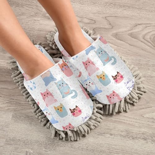 Burbuja Cartoon Cats Mop Slippers for Home Cleaning
