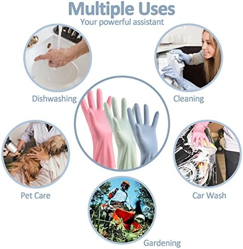 3pcs Waterproof Reusable Kitchen Gloves Latex-Free for Laundry Cleaning