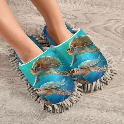 Bulletgxll Sea Turtle Microfiber Cleaning Slippers - M