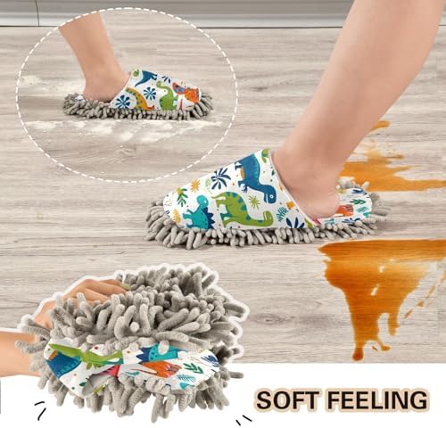 Zhirexin Dinosaur Mop Slippers Microfiber Comfortable Cleaning Shoes