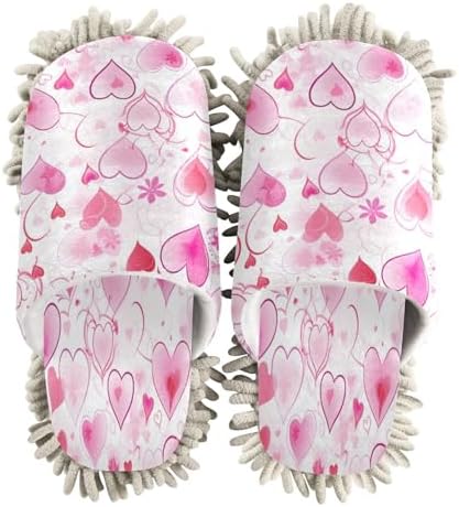 Bulletgxll Valentine Heart Mop Slippers - Soft Washable Unisex