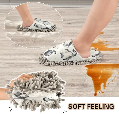 White Cute Penguins Mop Slippers for Home Floors