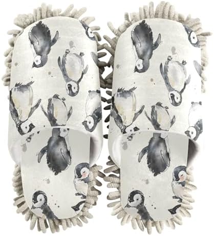 White Cute Penguins Mop Slippers for Home Floors