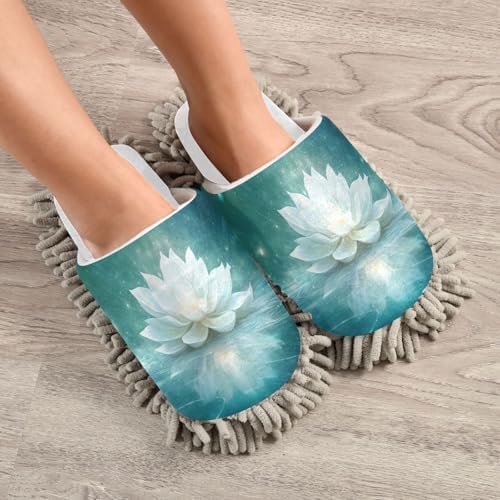 RunningBear White Flowers Lotus Mop Slippers 1