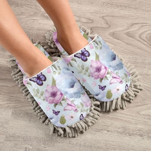 RunningBear Flowers Butterfly Blue Mop Slippers for Women and Men