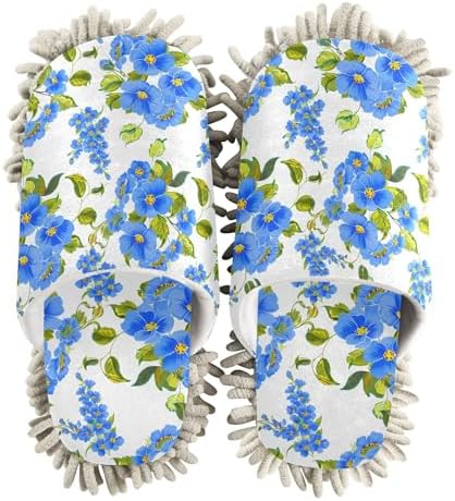 Burbuja Blue Flowers Mop Slippers for Home Cleaning