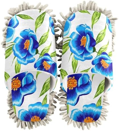Burbuja Blue Flowers Mop Slippers for Home Cleaning 1